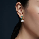 Vintage Jade Enamel Flowers Drop Earrings for Women Unique Jewelry Brincos