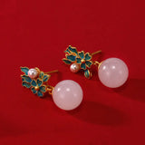 Vintage Jade Enamel Flowers Drop Earrings for Women Unique Jewelry Brincos