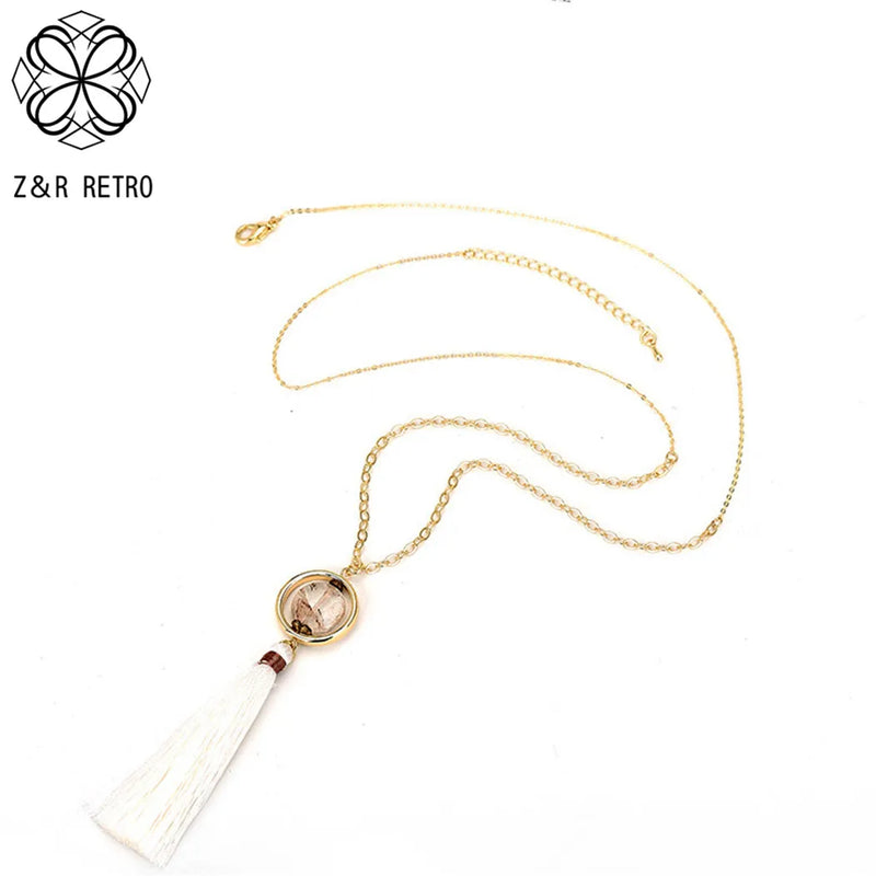 Vintage Tassel Necklace Geometry Pendant for Women