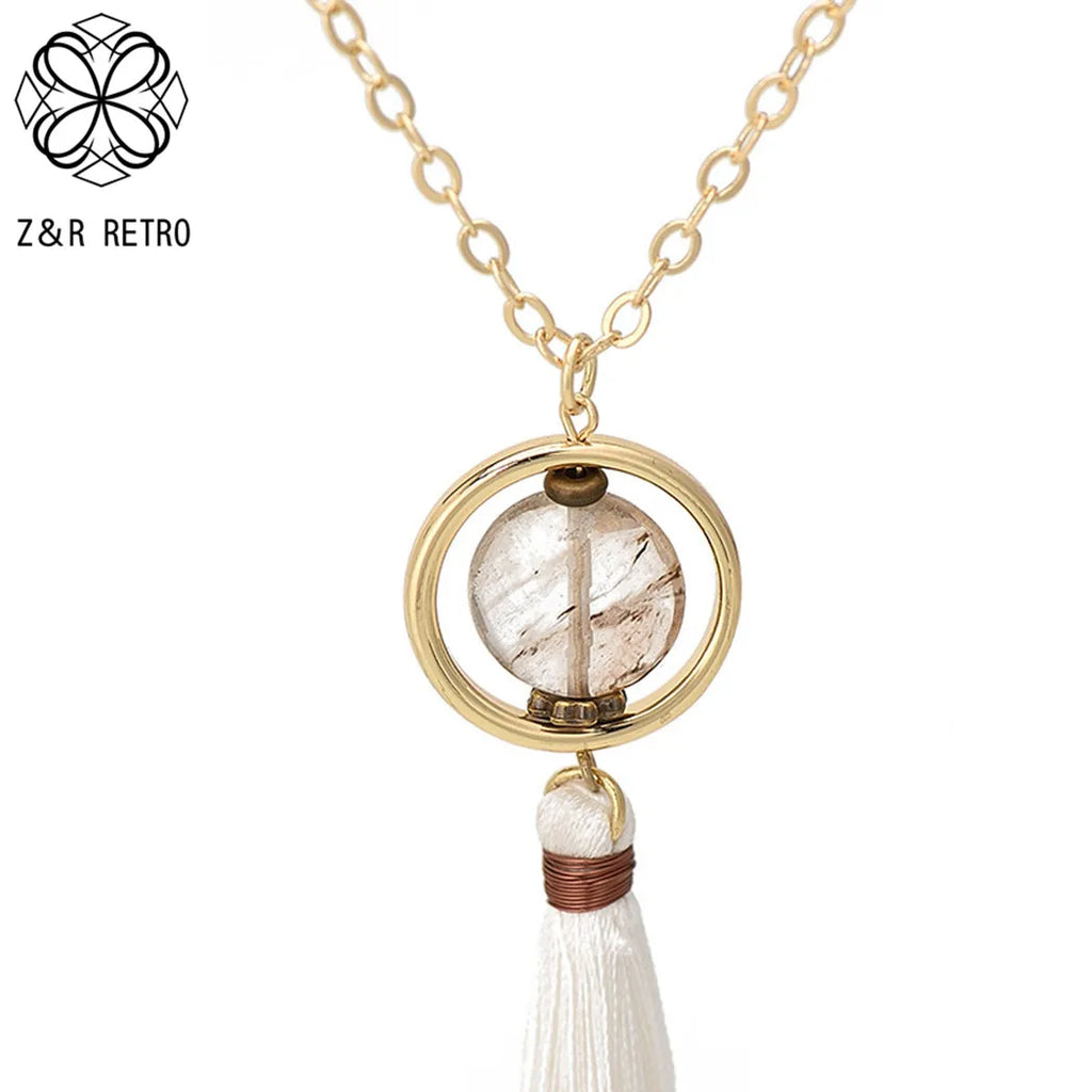 Vintage Tassel Necklace Geometry Pendant for Women