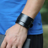 Men's Wide Leather Bracelet Punk Wrap Cuff Adjustable Belt