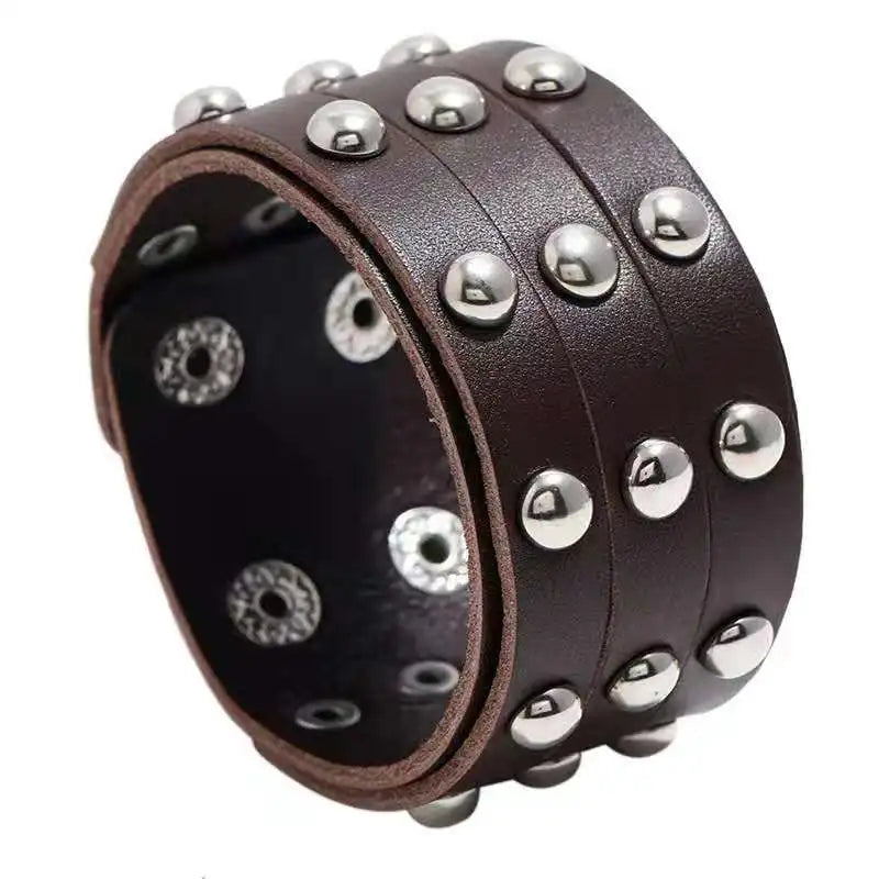 Wide Metal Men's Bracelet Wrap Leather Wristband Adjustable Bracelet&Bangle