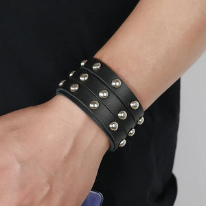 Wide Metal Men's Bracelet Wrap Leather Wristband Adjustable Bracelet&Bangle