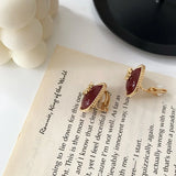 Vintage Wine Red Stone Rose Ear Clips Earrings