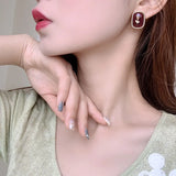 Vintage Wine Red Stone Rose Ear Clips Earrings