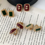 Vintage Wine Red Stone Rose Ear Clips Earrings