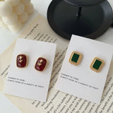 Vintage Wine Red Stone Rose Ear Clips Earrings