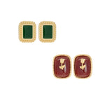 Vintage Wine Red Stone Rose Ear Clips Earrings