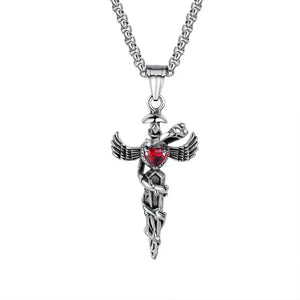 Vintage Wing Cross Pendant Necklace Chain Red Heart Snake Sword