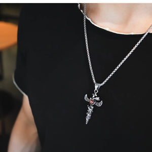 Vintage Wing Cross Pendant Necklace Chain Red Heart Snake Sword
