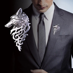 Vintage Wolf Head Brooch Unisex Animal Suit Collar Pin