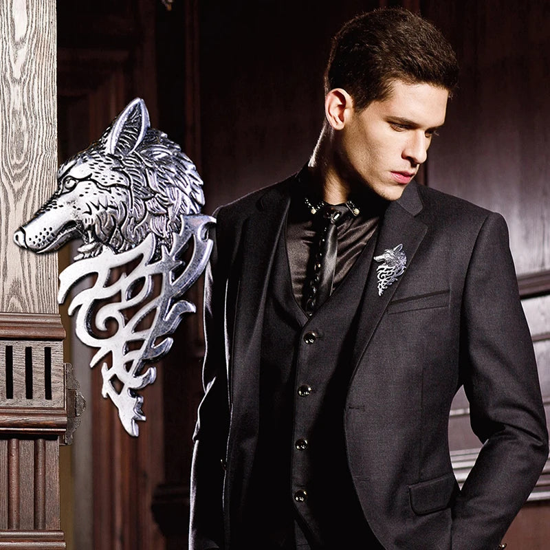 Vintage Wolf Head Brooch Unisex Animal Suit Collar Pin