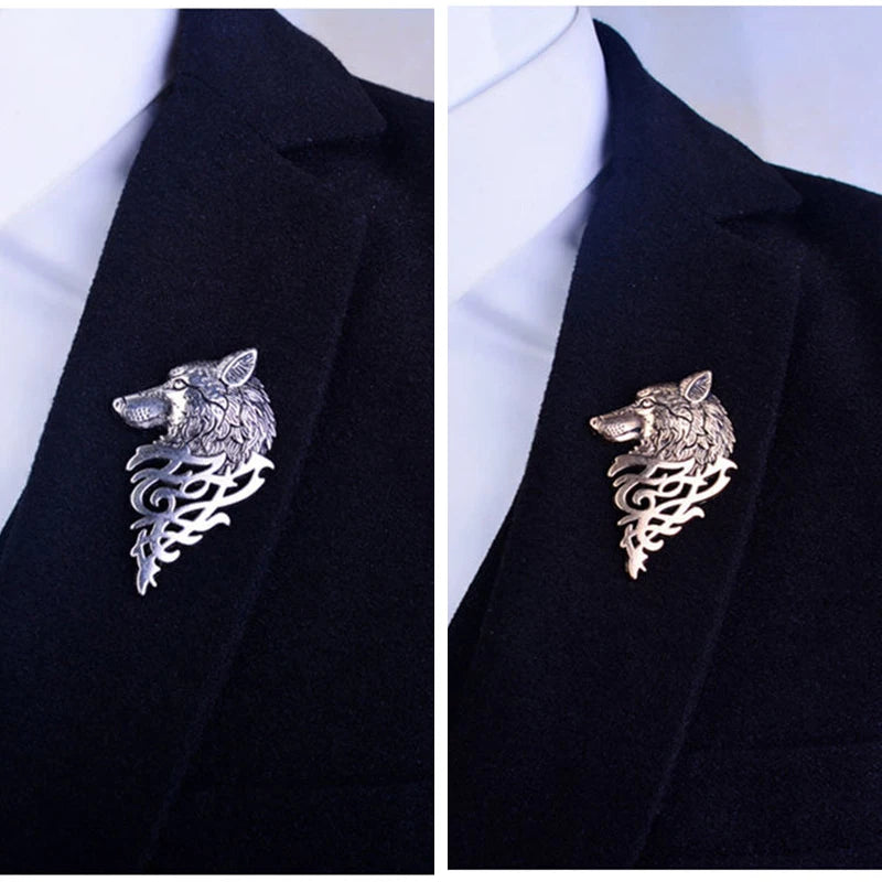 Vintage Wolf Head Brooch Unisex Animal Suit Collar Pin