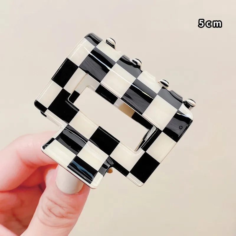Vintage Acrylic Checkered Hair Claw Clip Hair Accessories