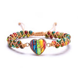 Vintage Natural Stone Heart Charm Bracelet Beaded Chakra Friendship Femme