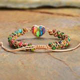 Vintage Natural Stone Heart Charm Bracelet Beaded Chakra Friendship Femme