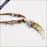 Vintage Wolf Teeth Pendant Surfer Rope Necklace