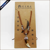 Vintage Wolf Teeth Pendant Surfer Rope Necklace