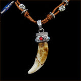 Vintage Wolf Teeth Pendant Surfer Rope Necklace