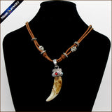 Vintage Wolf Teeth Pendant Surfer Rope Necklace