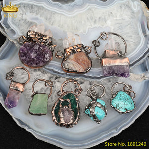 Vintage Natural Stones Pendant Necklace Jewelry Reiki Chakra Charms