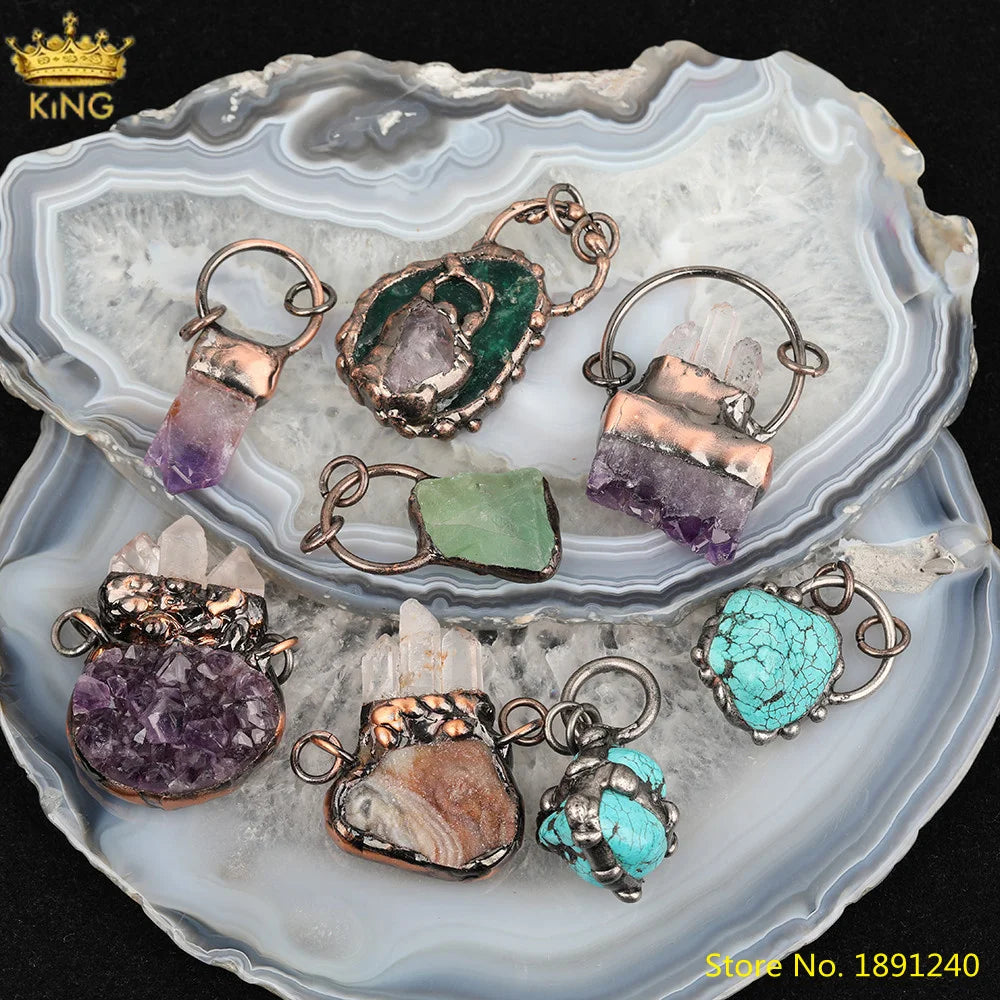 Vintage Natural Stones Pendant Necklace Jewelry Reiki Chakra Charms