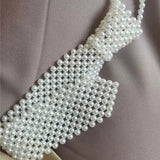 Vintage Women Pearl Bow Tie Beaded Bib Jewelry Clothes Shirt