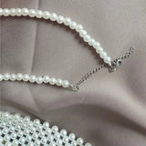 Vintage Women Pearl Bow Tie Beaded Bib Jewelry Clothes Shirt