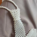Vintage Women Pearl Bow Tie Beaded Bib Jewelry Clothes Shirt