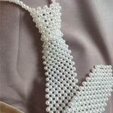 Vintage Women Pearl Bow Tie Beaded Bib Jewelry Clothes Shirt