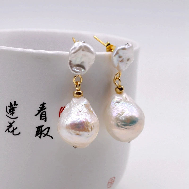 Baroque Pearl Pendant Earrings Water Drop Style