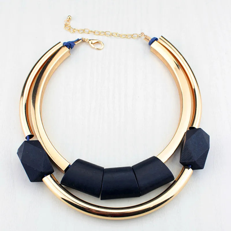 Vintage Wood Beads Pendant Initial Necklace Green Choker Kpop Big Name Bijoux