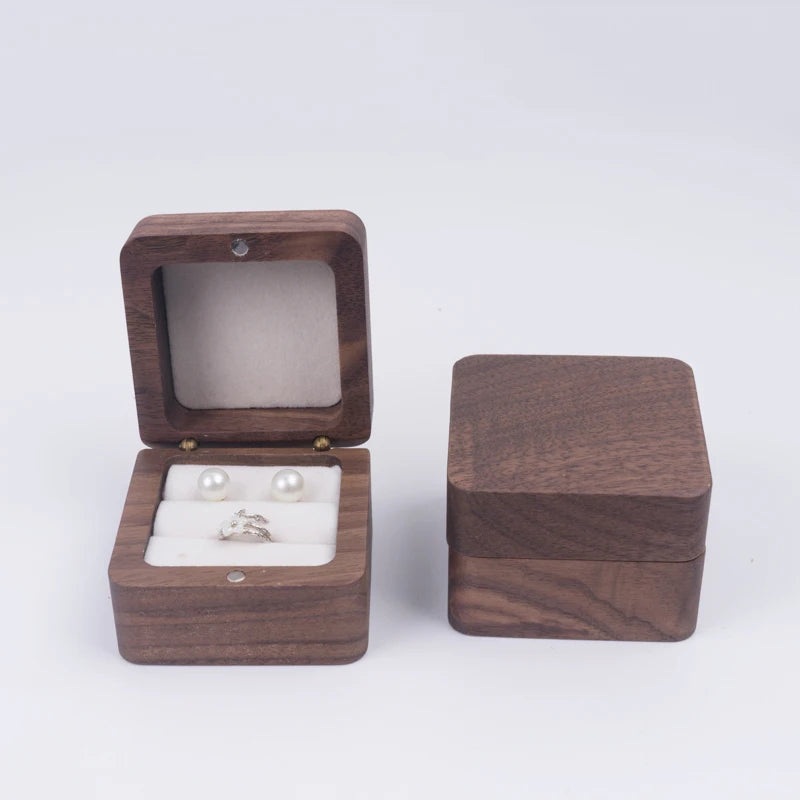 Vintage Wood Jewelry Box Wedding Ring Earring Organizer Display Case