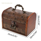 Vintage Wood Jewelry Box with Mini Metal Lock Storage Organizer