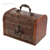 Vintage Wood Jewelry Box with Mini Metal Lock Storage Organizer