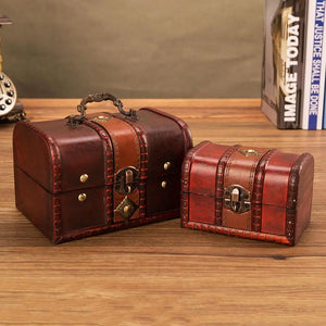 Vintage Wooden Jewelry Storage Box with Lock