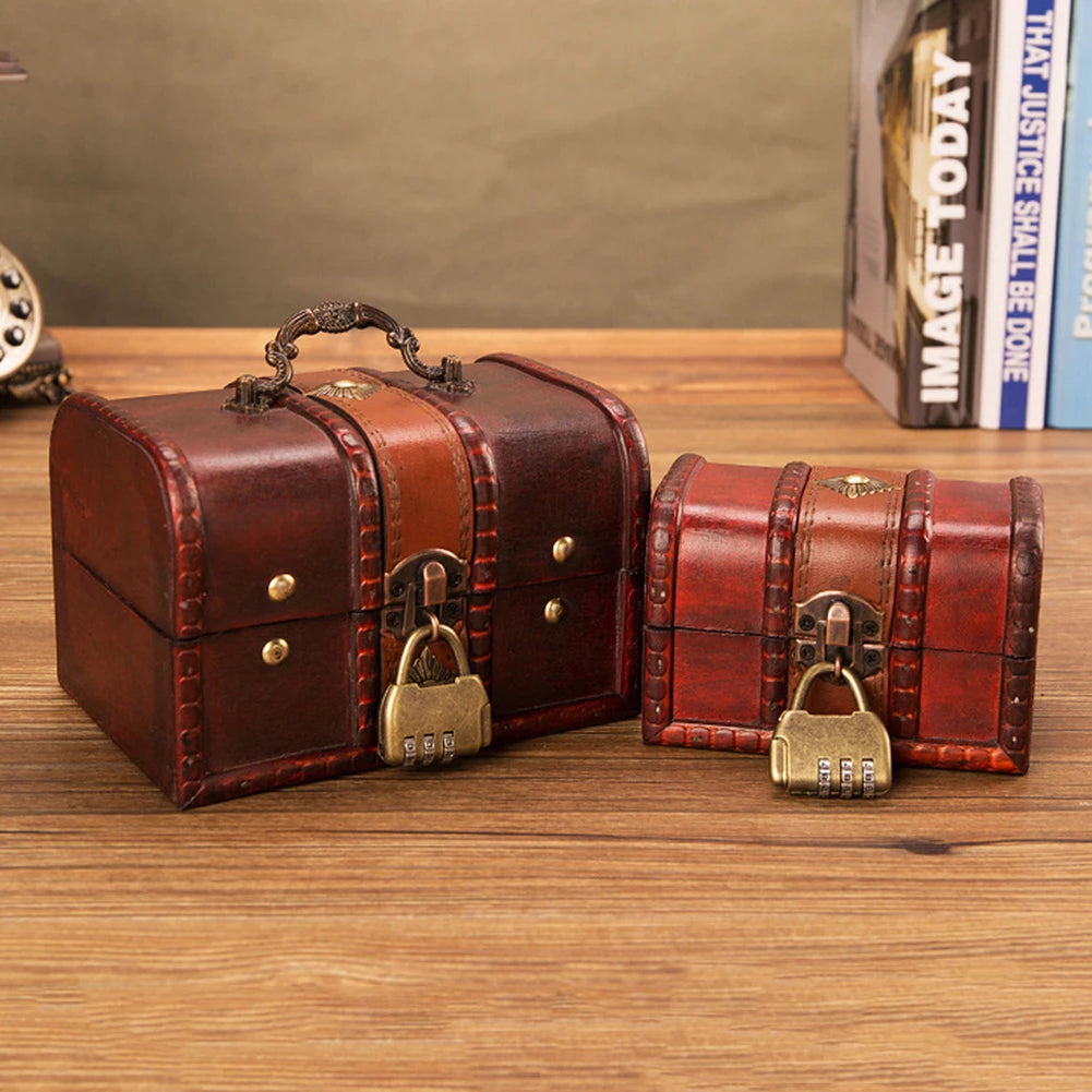 Vintage Wooden Jewelry Storage Box with Lock