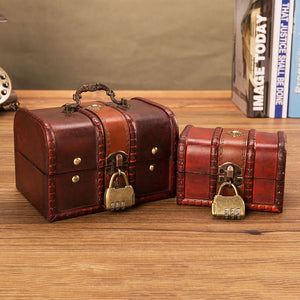 Vintage Wooden Jewelry Storage Box with Lock