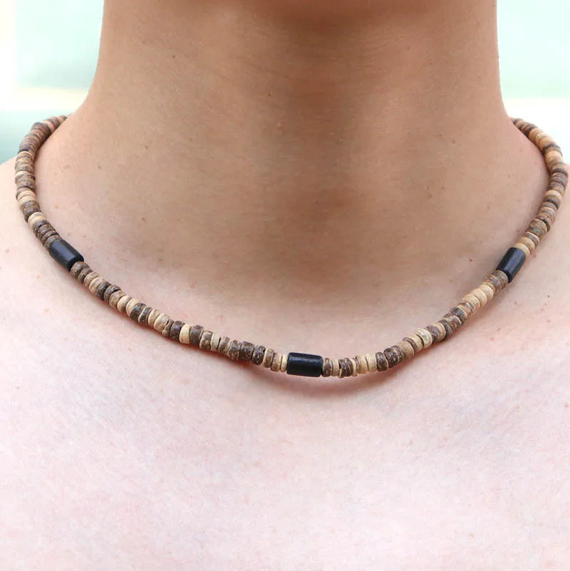 Vintage Wood Choker Necklace for Men 46cm/18 Inches
