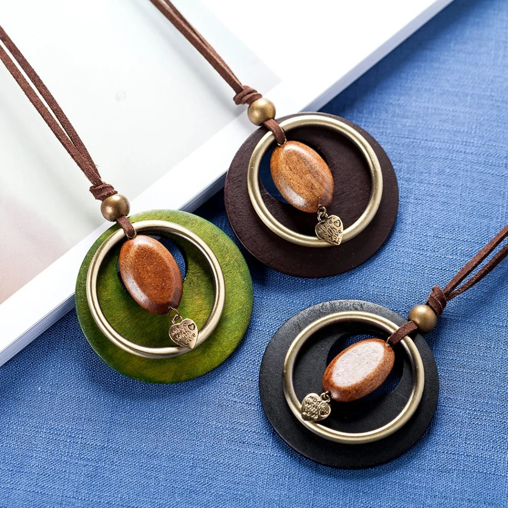 Vintage Wood Women Jewelry Long Necklace Chokers Necklaces & Pendants