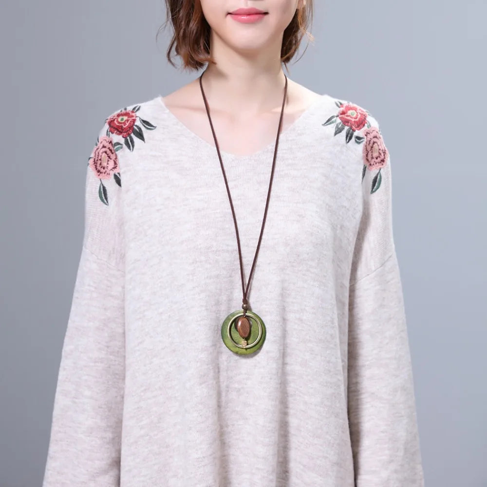 Vintage Wood Women Jewelry Long Necklace Chokers Necklaces & Pendants