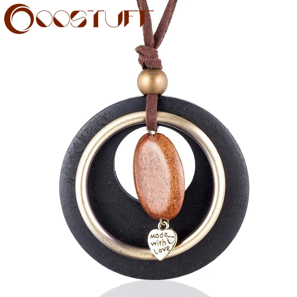 Vintage Wood Women Jewelry Long Necklace Chokers Necklaces & Pendants