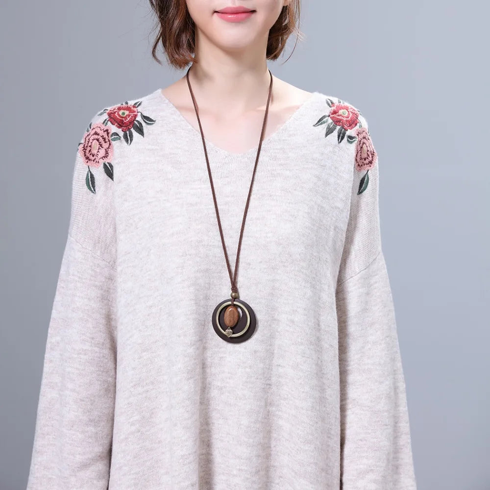 Vintage Wood Women Jewelry Long Necklace Chokers Necklaces & Pendants