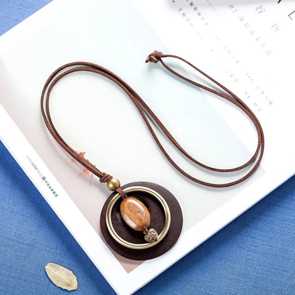 Vintage Wood Women Jewelry Long Necklace Chokers Necklaces & Pendants