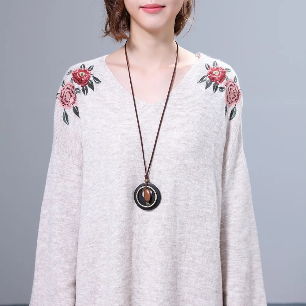 Vintage Wood Women Jewelry Long Necklace Chokers Necklaces & Pendants
