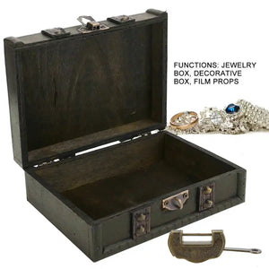Vintage Wooden Jewelry Box Case Earrings Pendant Jewelry Storage Box With Lock