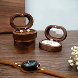Vintage Wooden Ring Box Retro Solid Wood Visible Display Jewelry Holder