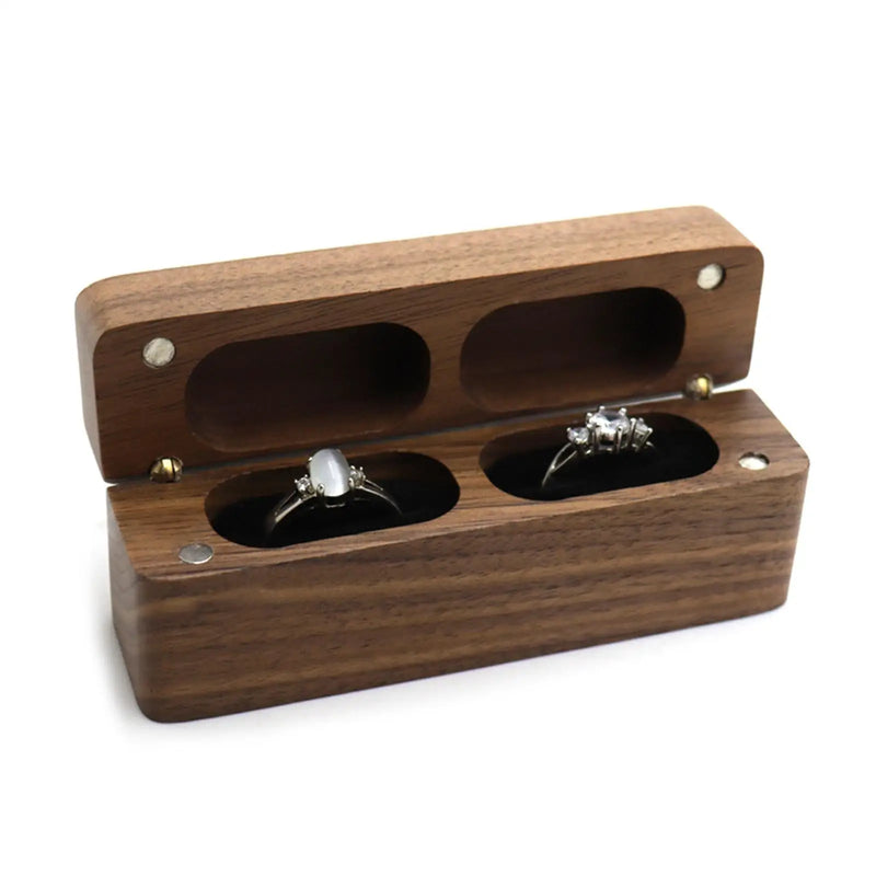 Vintage Wooden Rings Box Double Slot Square for Anniversary