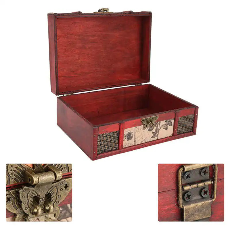 Vintage Wooden Storage Box Jewelry Necklace Bracelet Book Organizer