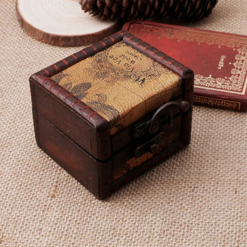 Vintage Wooden Treasure Box Map Embossed Jewelry Box